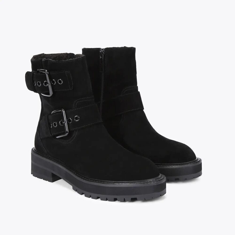 New $350 Kurt Geiger London Women's Hackney Biker Moto Boots Black Size 9.5